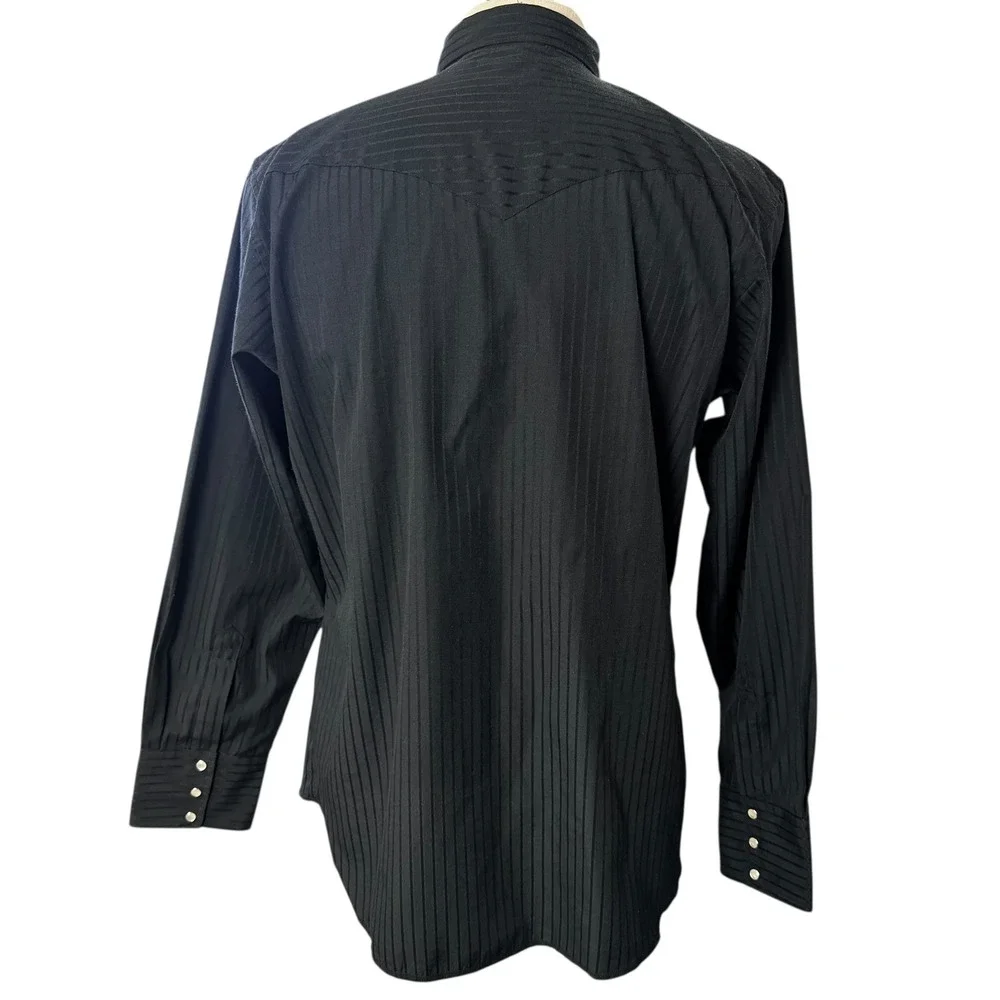 Wrangler‎ Western Shirt L Black Snap Button Striped Cowboy Rodeo Chic Darkwear
